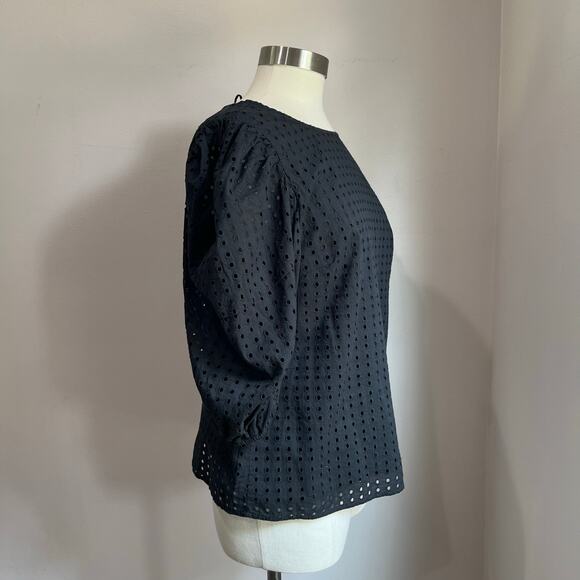 A New Day Black Eyelet Preppy Puff Sleeve Blouse Size Small - Picture 4 of 9